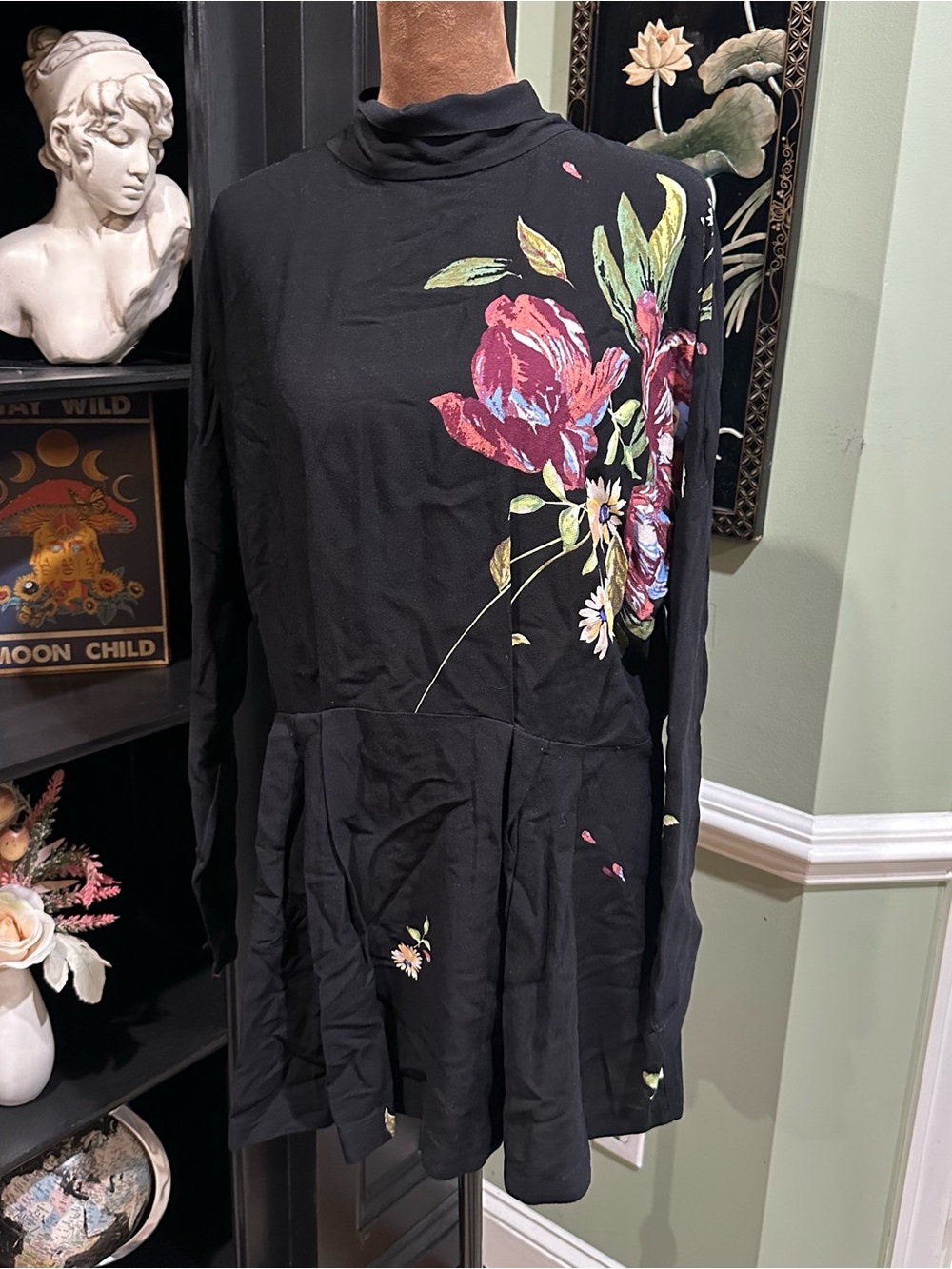 Free People Gemma Tunic Dress Black Floral Size Small